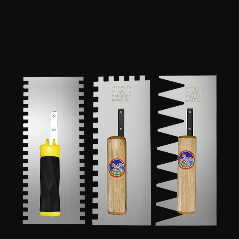Wood Handle Plaster Trowel Sawtooth Plaster Plastering Finishing Trowel Steel Blade Tile Tool drywall tools paint decor