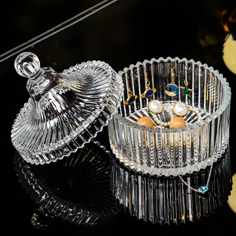 Transparent Glass Storage Jar Household Storage Box Glass Container Desktop Decoration Cotton Swab Box with Lid Jar