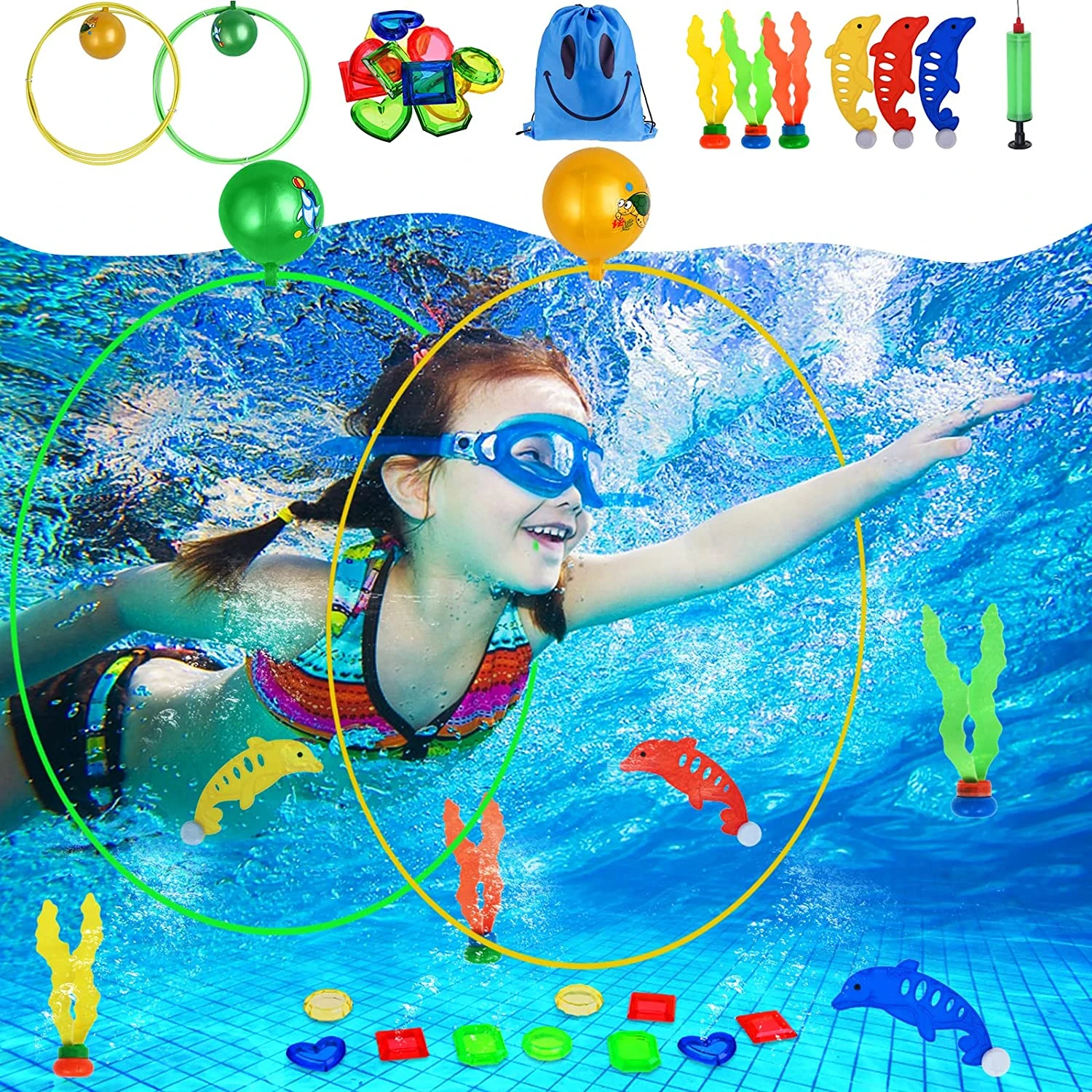 Juguetes de piscina para niños de 3 a 10 años, juegos de natación subacuática, entrenamiento de buceo, para niños, fiesta de verano, actividades al aire libre, 22 piezas| | - AliExpress