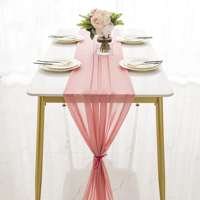 Chiffon Table Runner Solid Colorful Luxury Rustic Boho Droop For Wedding Easter Decoration Baby Shower Valentine Home Decorate