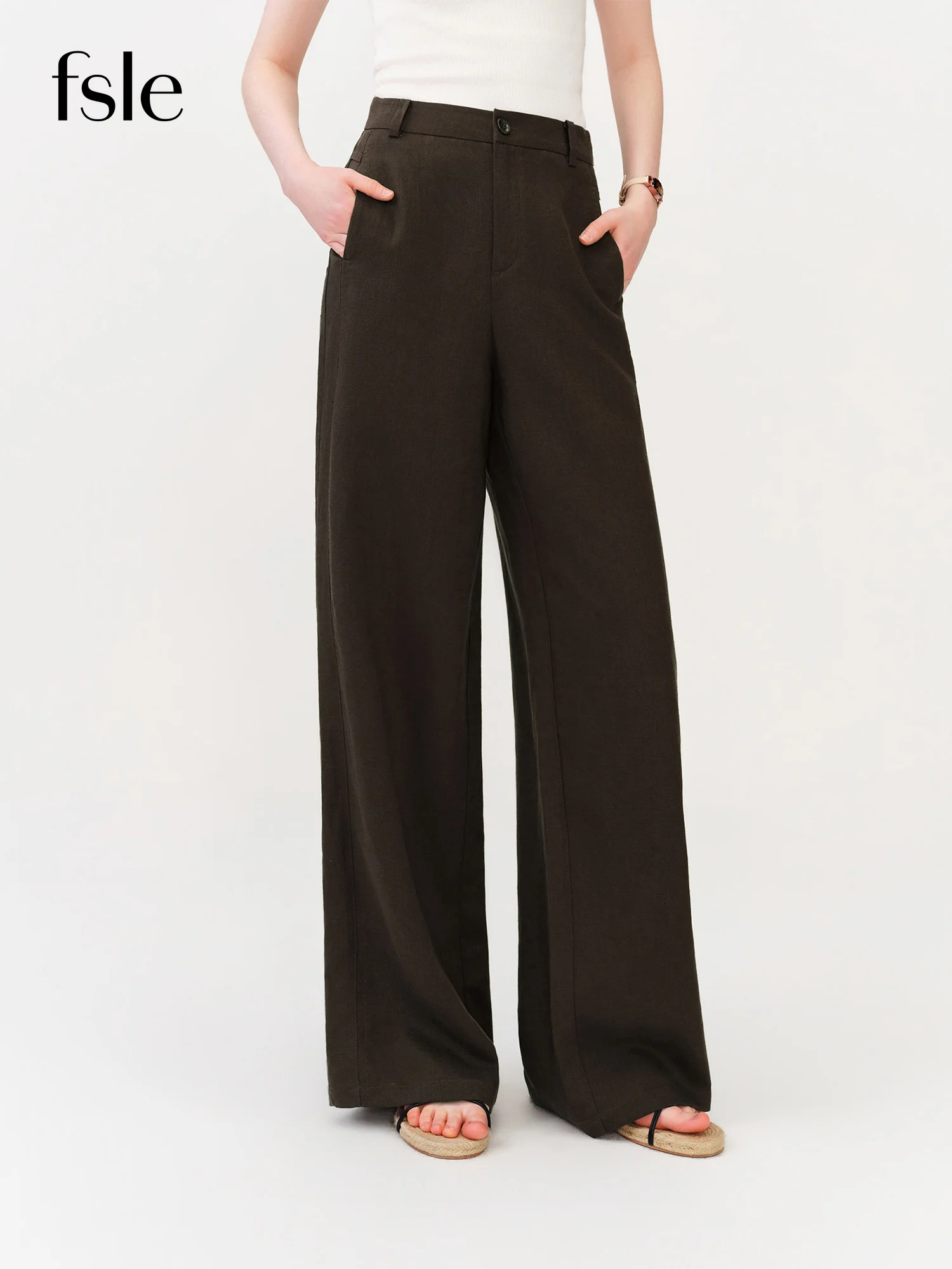 FSLE 2026 Summer Women's Linen Drape Straight Leg Tailored Pants - Casual Trousers for Daily and Summer Wear