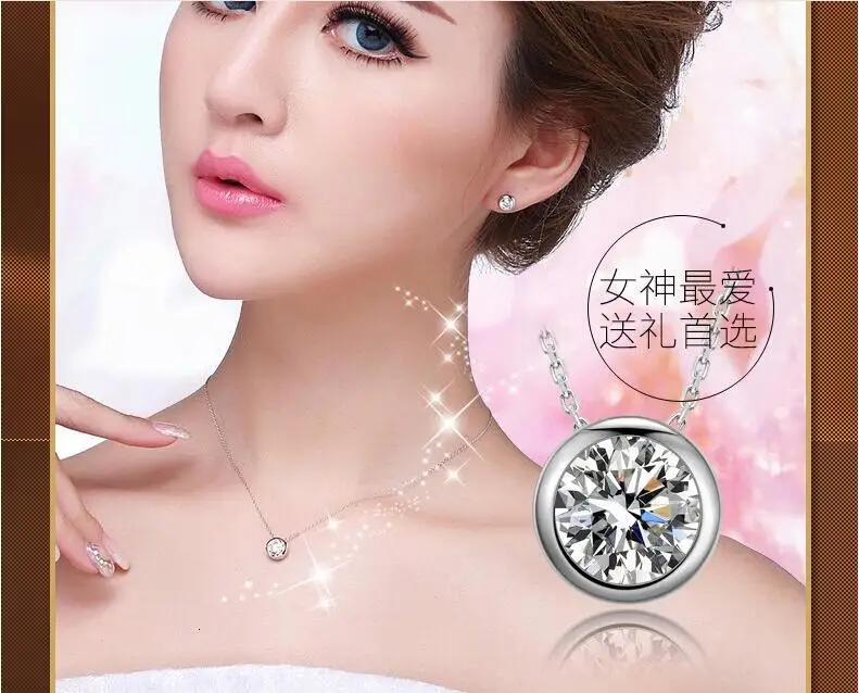 925 Sterling Sliver Round Zircon Pendant Necklace For Women Gift 45cm Water-wave Chain Choker Collares Kolye S-n96 pendant necklace silver necklace silver pendant