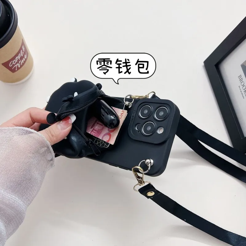 Adorable Cartoon Wallet Crossbody Phone Case with Card Holder and Lanyard Strap