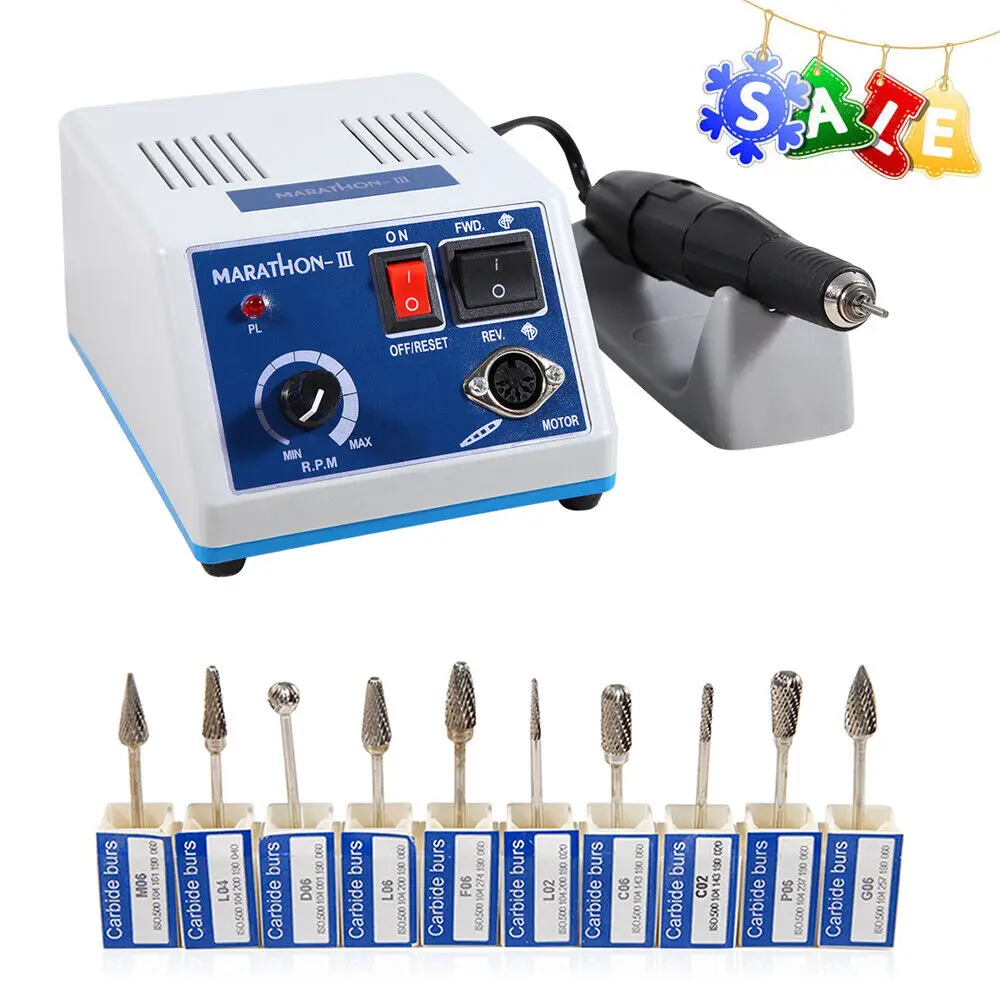 

Dental Lab Marathon III Micromotor Polishing N3 / 35,000 35K RPM Motor Handpiece/10pcs Tungsten Steel Carbide Drill Burs