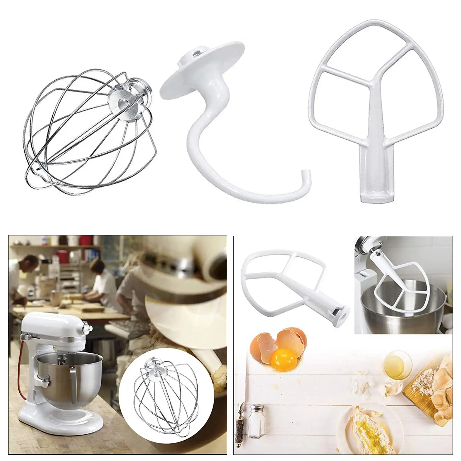 3pcs Mixer Replacement Set Flat Beater K45WW Wire Whip Dough Hook Mixer Accessories for K5SS KP50 KPM5 KSMC5