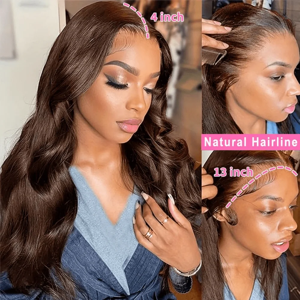 Chocolate Brown Body Wave Human Hair Wigs 13X4 HD Lace Frontal Wigs For Women Colored Brazilian Wet And Wavy Lace Front Wigs 2