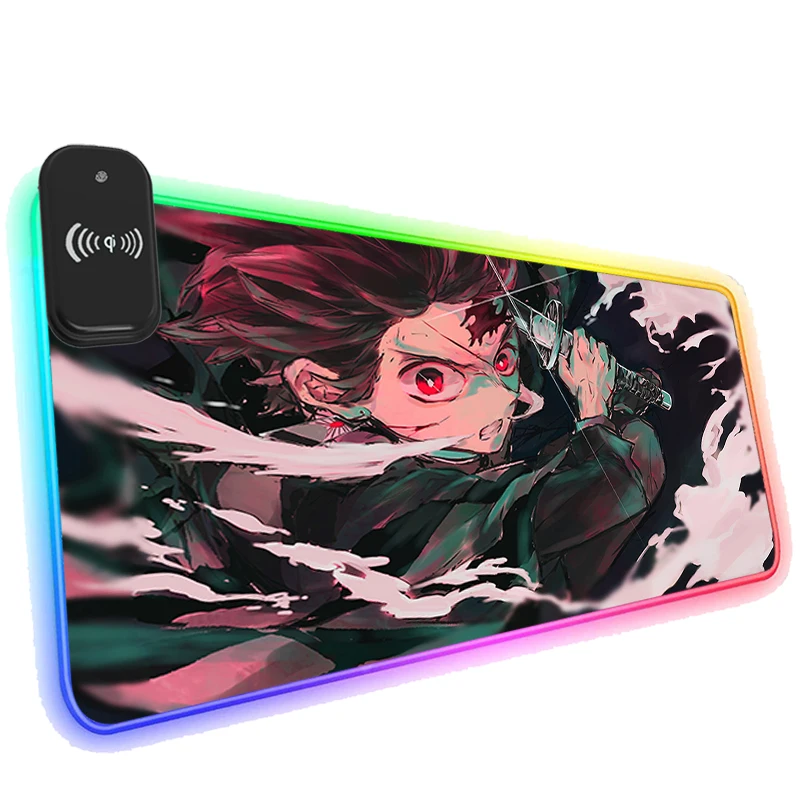 

Demon Slayer Tanjiro Kamado RGB Mouse Pad Gaming Phone Wireless Charging Laptop Mats Carpet Cool Accessories Mat Office Desk
