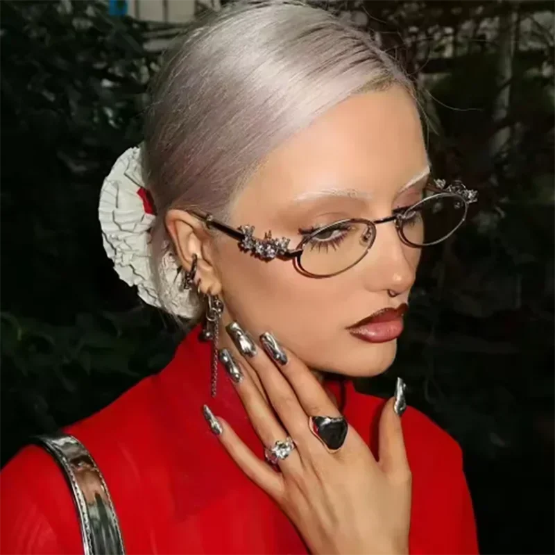 Punk Retro Silver Eyewear Stainless Steel Oval Frame Glasses