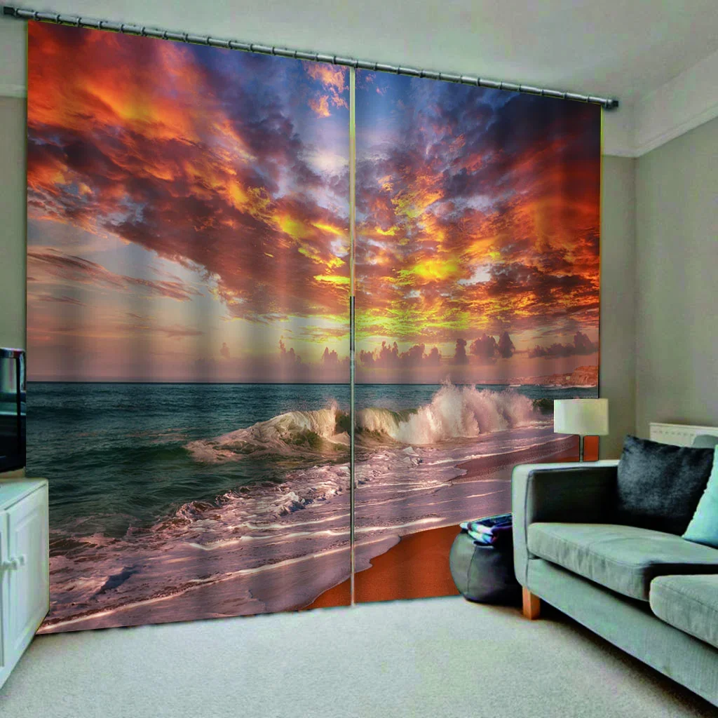 

3D Sky Sea Beach Sunset Series Printing Scenic Curtains for Bedroom Living Room Wholesale Window Curtains Scenery Drapes Outdoor