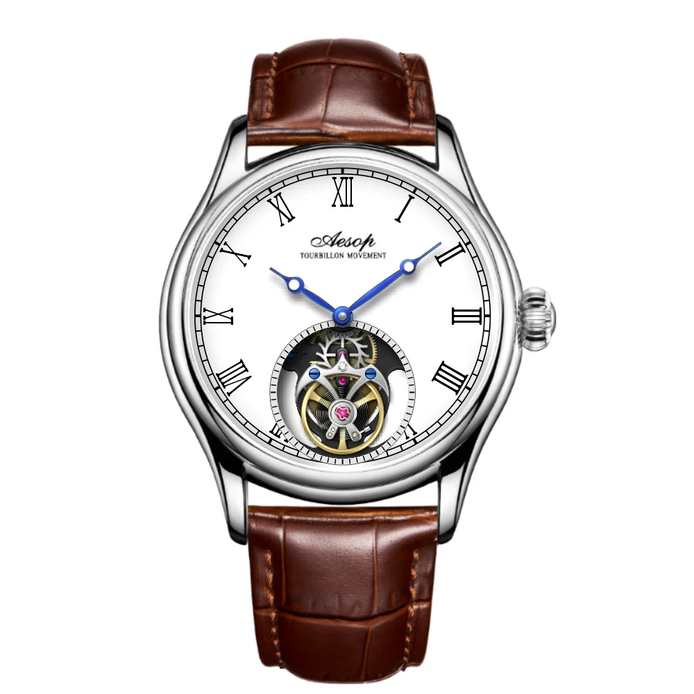 Aesop-メンズ腕時計,本物の飛行士,トゥールビヨン,メカニカル