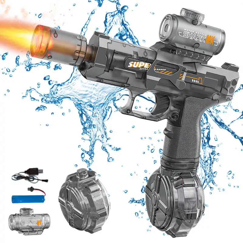 Elektrischer Impuls, simulierte Flamme, Sensorlicht, vollautomatische Kampfpistole, Outdoor-Strand-Wasserpistole_voghion.com