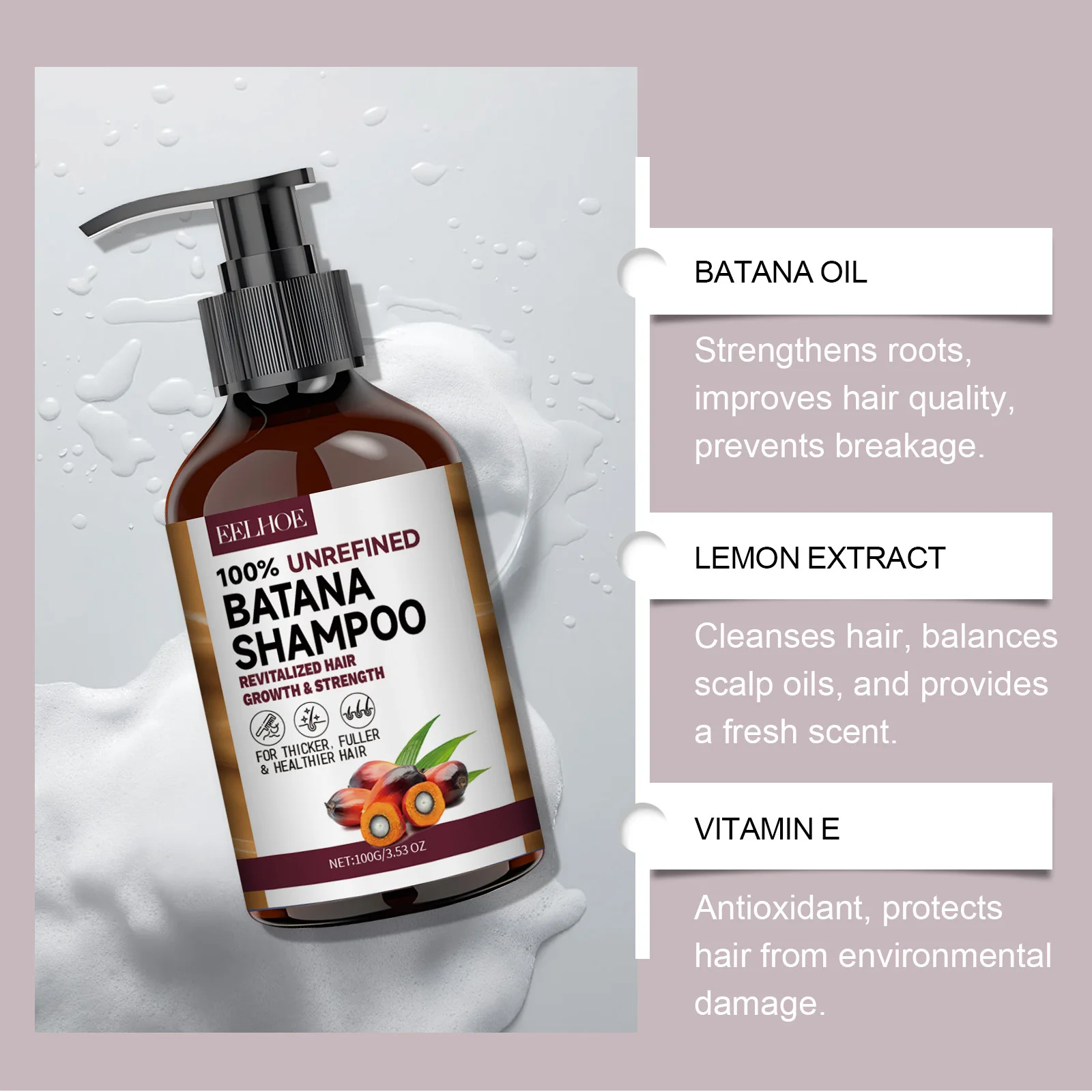 Organic Batana Oils Shampoo Treatment Damaged Split Hair Reduce Hair Loss Deep Cleansing Nourish Hair Care Growth Shampoo 100g 2