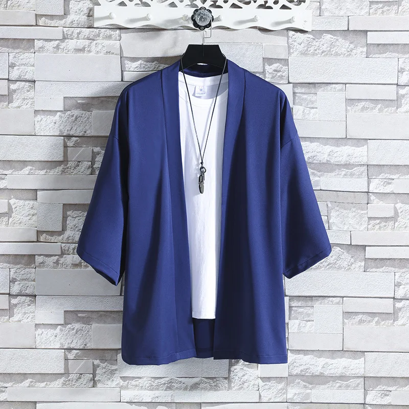 Oversize Men Japanese Kimono Cardigan Spring Summer Half Sleeve Yukata Haori Jacket Casual Black Shirt Tops Robe Streetwear 5XL