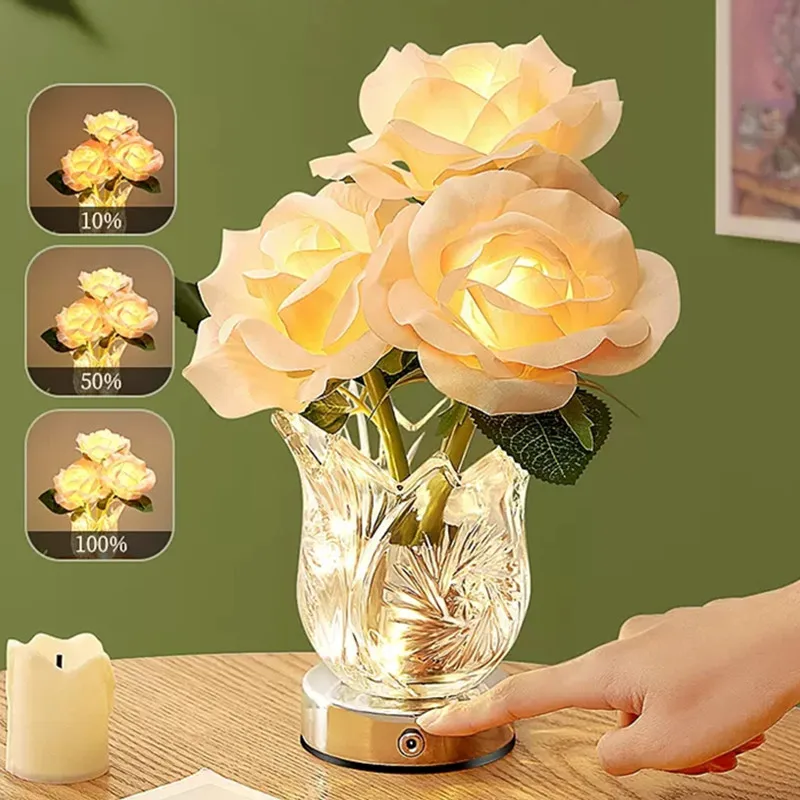 

Artificial Flower Rose Night Lights LED Night Lamp Dimming Touch Bouquet Rose Table Lamp for Home Birthday Party Wedding Decor