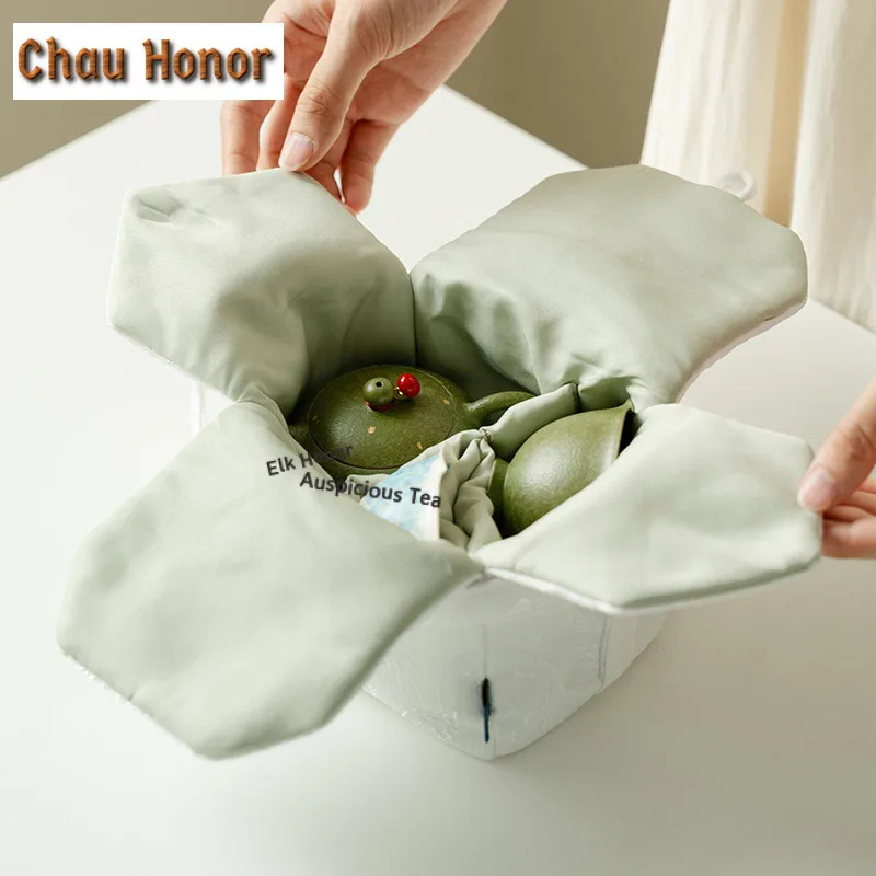 Green Oranges Sprinkled Gold Travel Tea Set Kit Retro 1 Pot 2 Cups Tea Maker Organizer Portable Picnic Stock Bags Supplies Gift