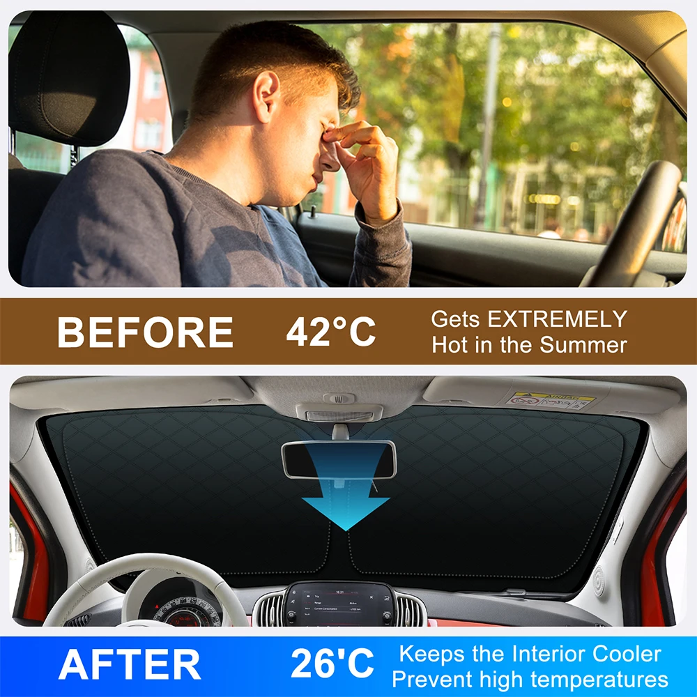 Coleya Parasole per Parabrezza Compatibile con Fiat 500 Abarth 595 2017-2025, Fiat 500 Accessori Copertura Parasole per Parabrezza Anteriore, Protezione Solare, Ripiegabile, Protezione UV