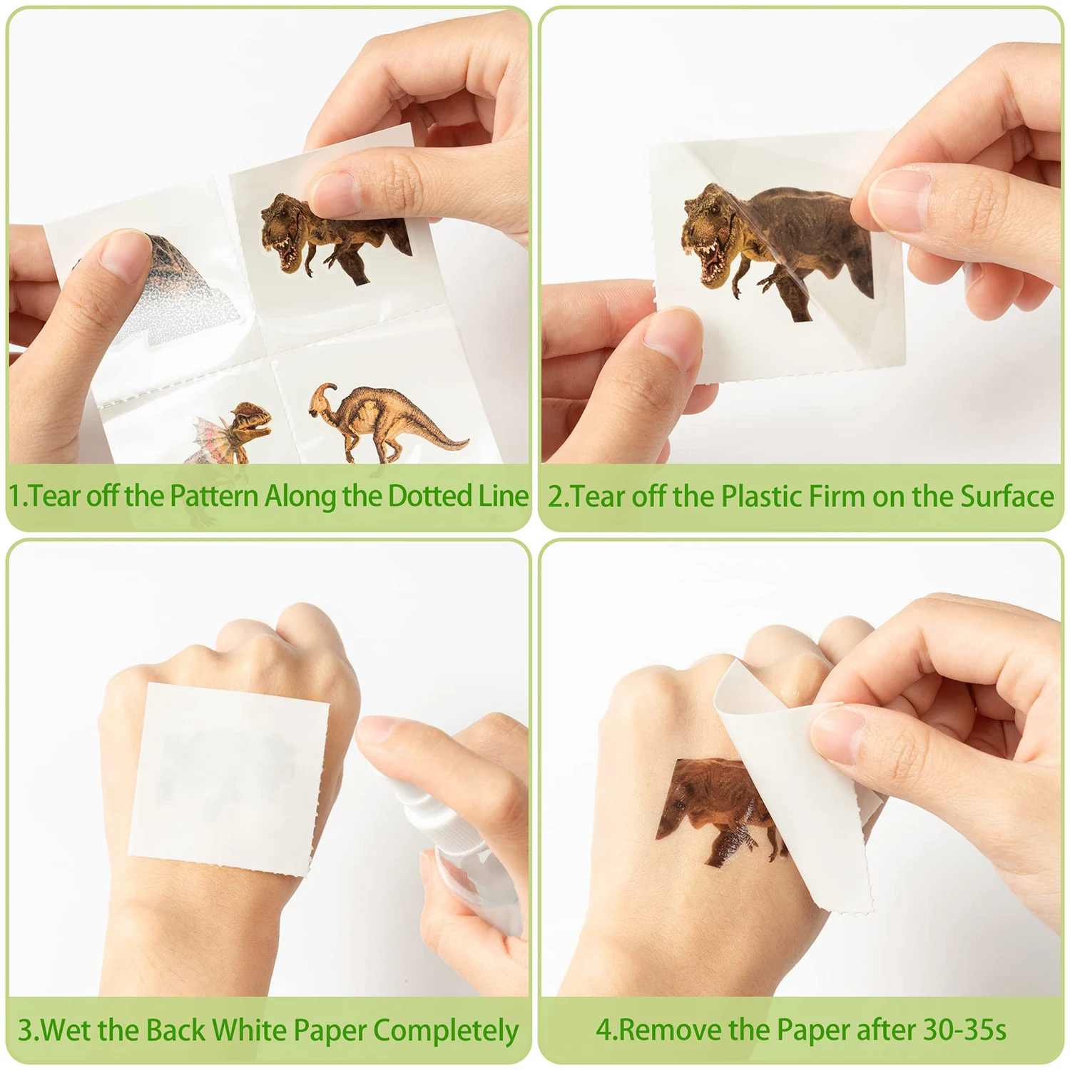 Tattoo Sticker Temporary Tattoos Dinosaur Temporary Tattoos 2 Inch Realistic Nature Forest Dinosaur Non-Toxic Tats Waterproof 144 Pcs