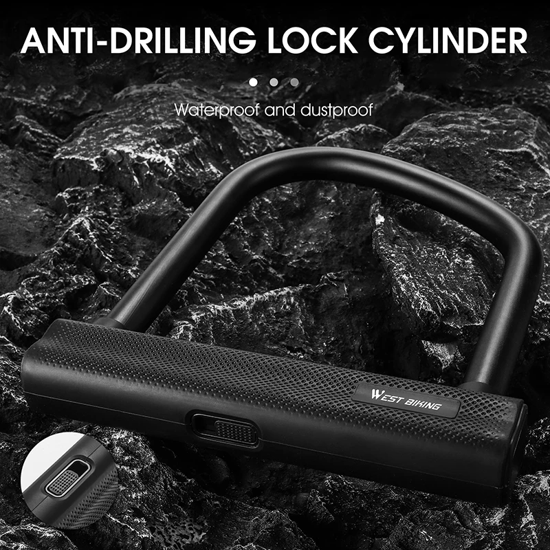 WEST BIKING MTB Road Bike Motorcycle U Lock Heavy Duty Anti-Theft E-Bike Padlock High Security Door Lock Bicycle Accessories