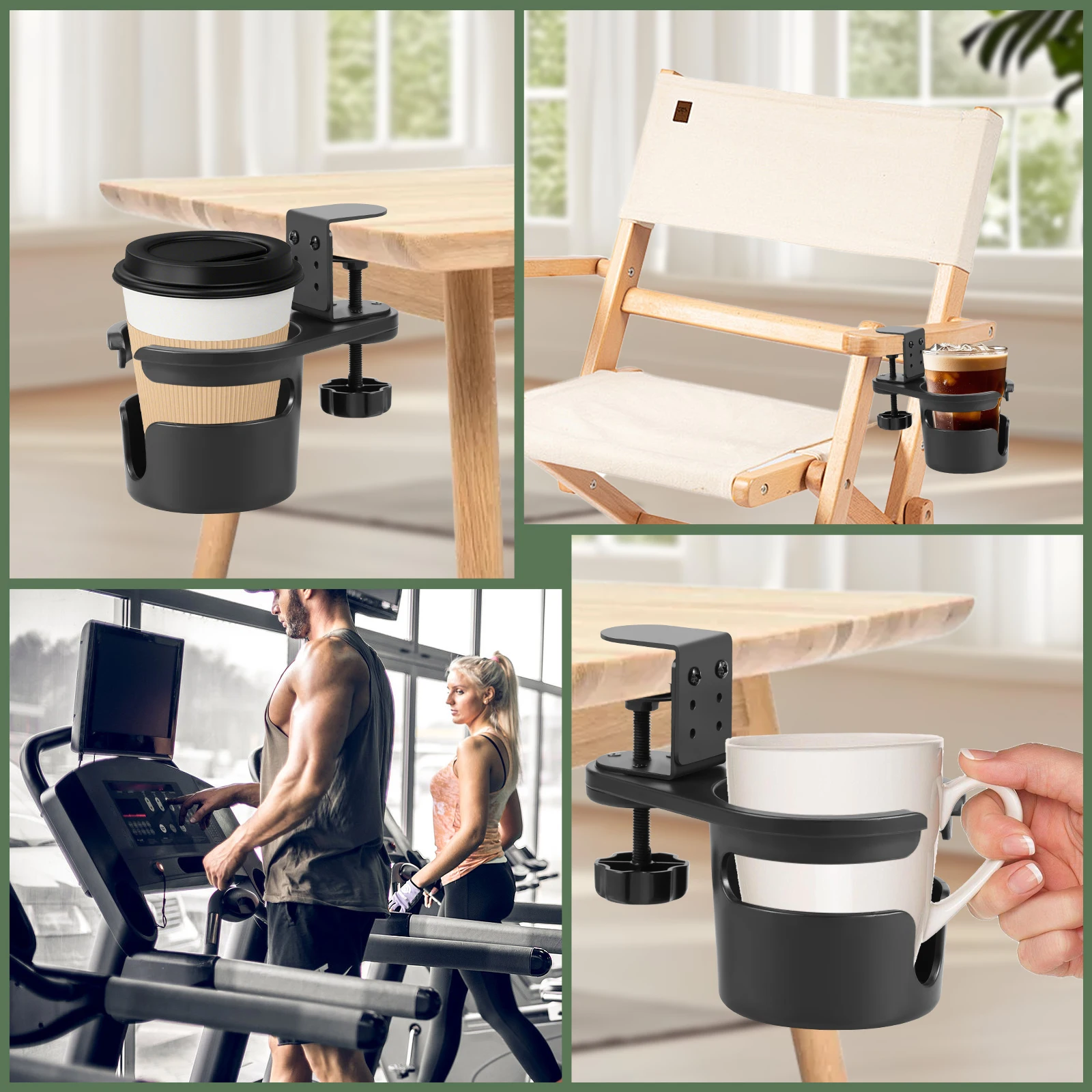 Desk Cup Holder Clamp Universal Adjustable Height Clip On Coffee Cup Holder 360° Rotation Desk Coffee Bottle Rack for Office