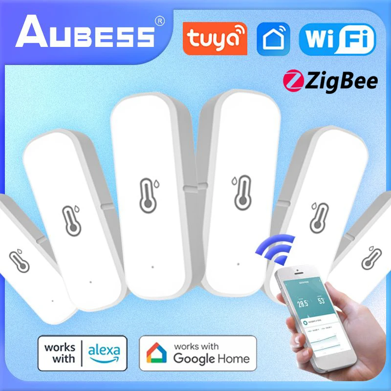 Aubess Tuya Zigbee / wifi Capteur de température et d’humidité Thermomètre  connecté à domicile Compatible avec Smart Life Alexa Google Assistant