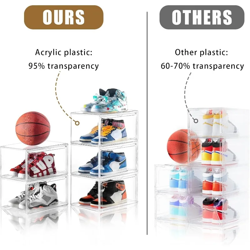 5 Pack Clear Stackable Shoe Organizer Box with Lids, Acrylic Shoes Box with Magnetic Doors, Transparent Shoe Storage 4