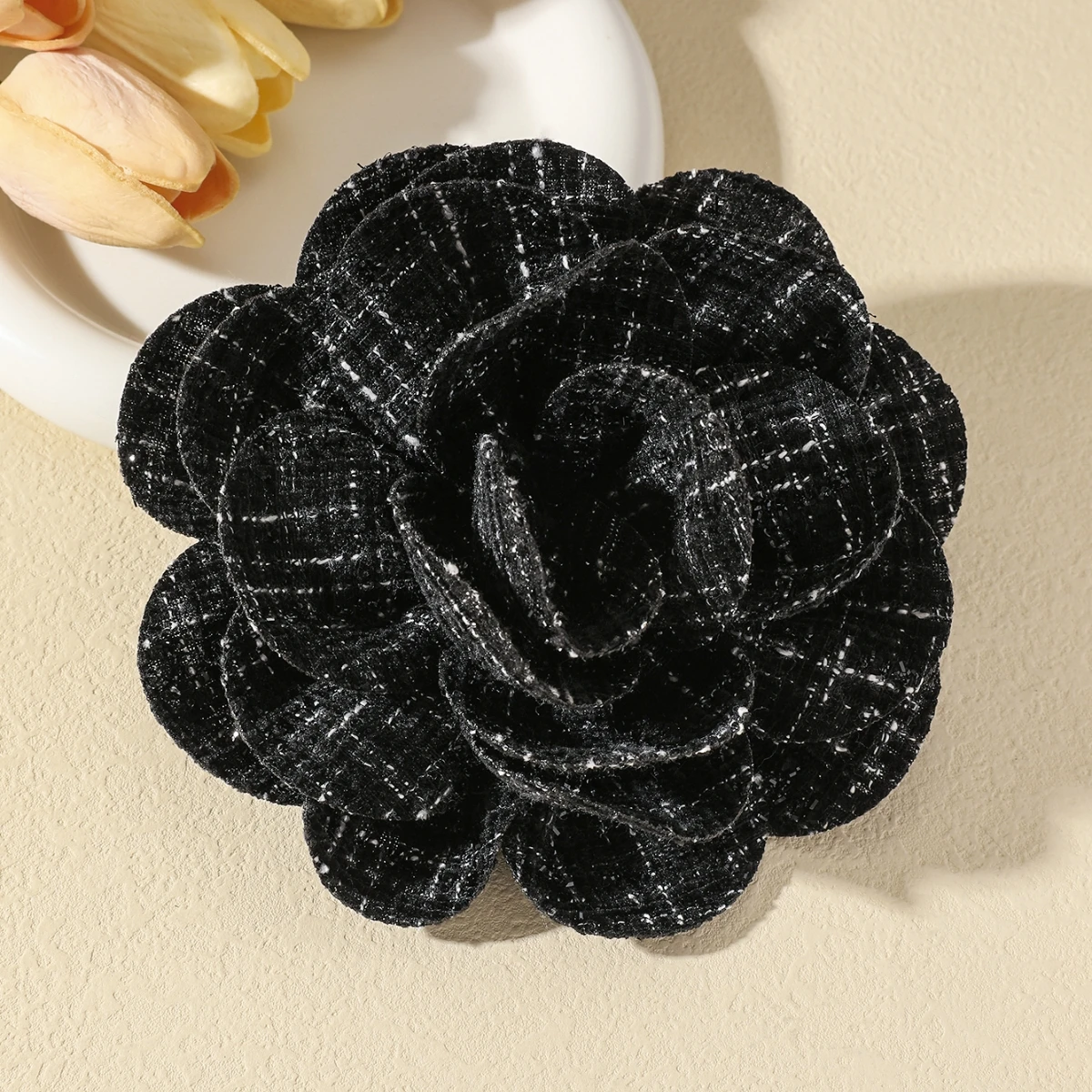 15CM Handmade Fabric Rose Flower Brooches Stylish Striped Floral Pin Brooch for Women Luxury Exaggerated Party Jewelry Accessory