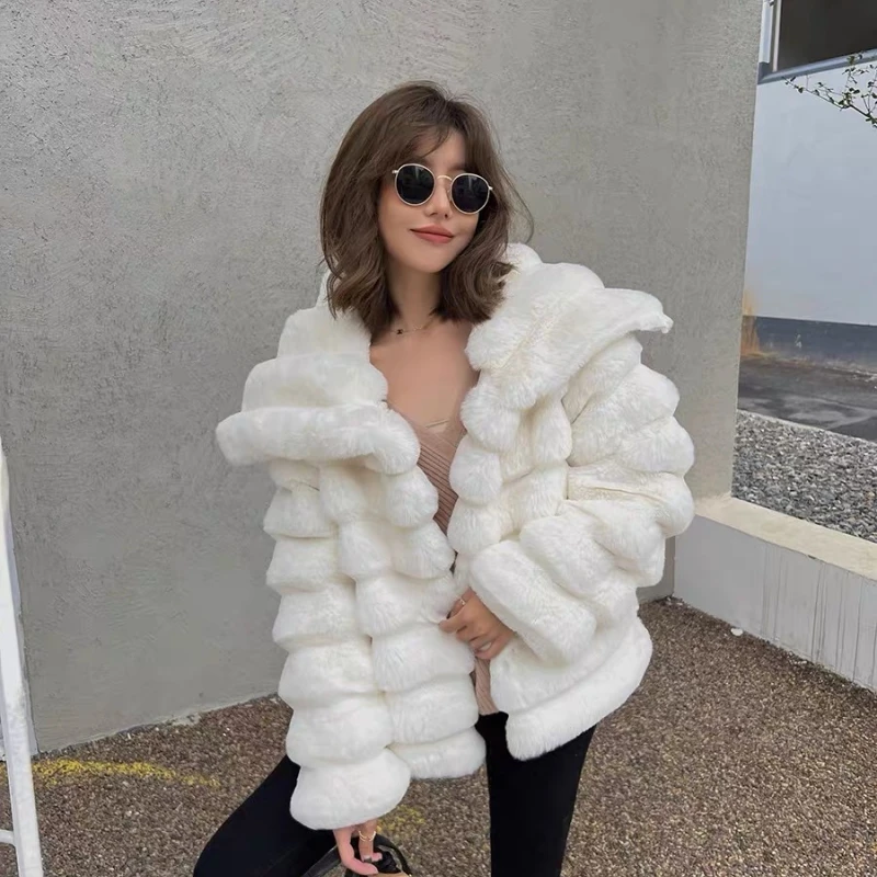 Korean Thick Faux Fur Jackets utumn Winter Luxury Turn Down Collar Faux Mink Fur Party Club Coat Vintage Solid Furry Outerwear fashion faux fur coat women solid color lapel furry outerwear autumn winter warm thick casual commute jackets all match faux fur