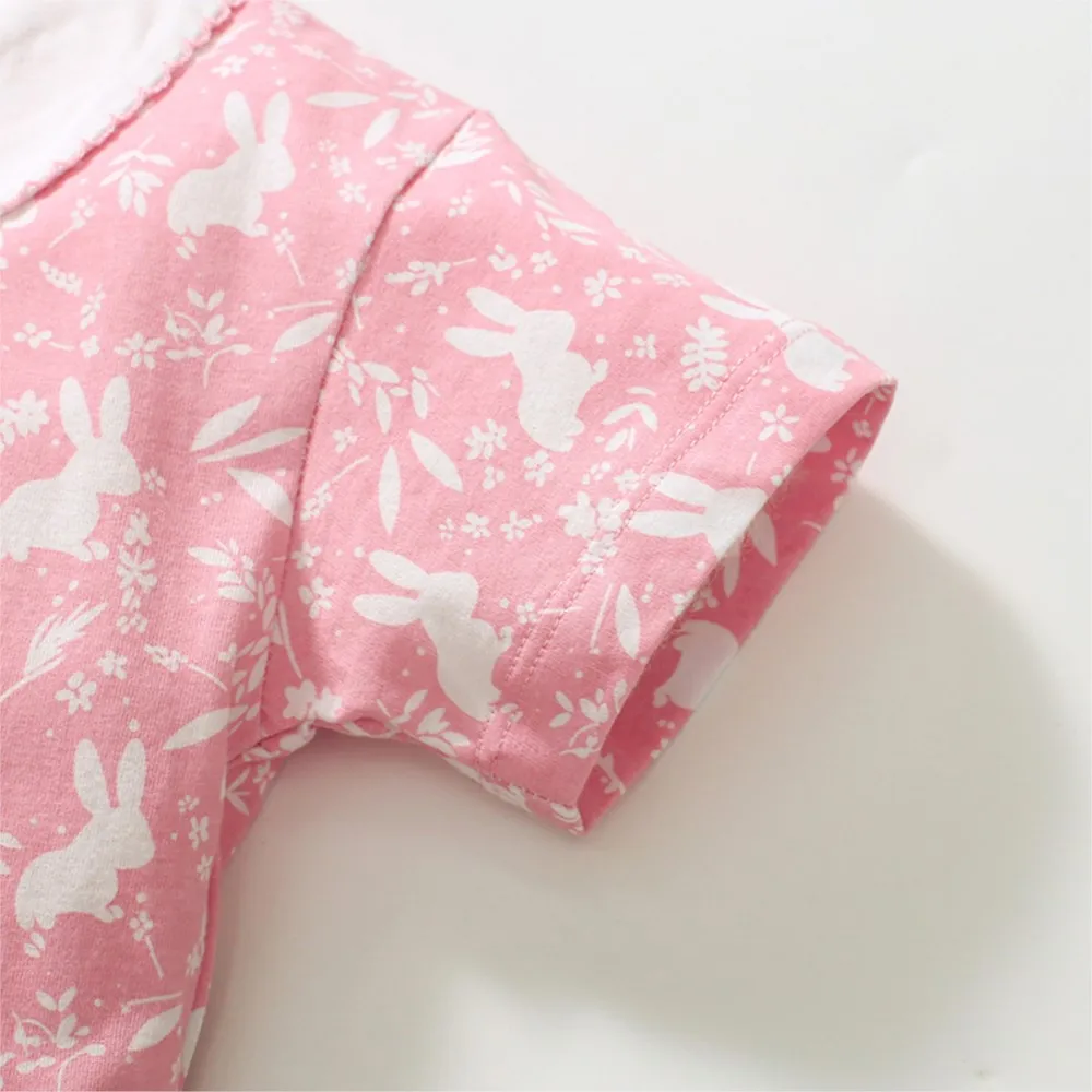 Cotton Baby Girls Pink Dresses Cartoon Rabbit Summer Holiday Dresses Kids Clothes Party Dress Children's Clothing