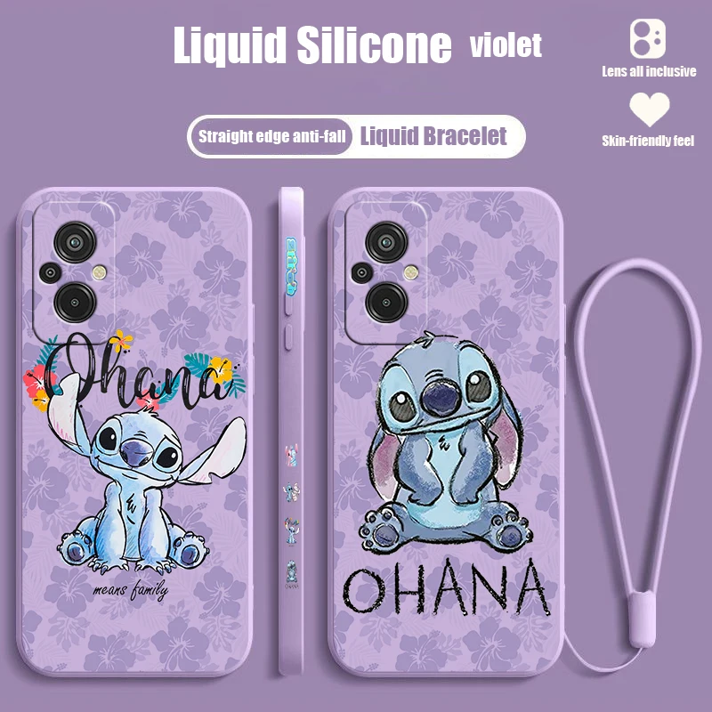 Disney Stitch Flowers Per Xiaomi Redmi 12C 11A 10C 10X 9T 9C 9A 9A 8A 7A A2 A1 Plus Prime Liquid Left Rope Phone Case