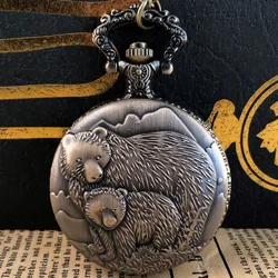 절묘한 곰 조각 쿼츠 포켓 시계, 아라비아 숫자 인기 장식 스트랩 체인 펜던트 시계, 남성 여성 학생 선물