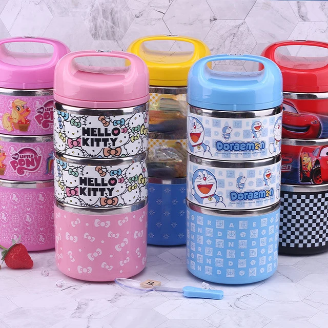 Cute Cartoon Stainless Steel Insulation Lunch Box Outdoor Portable 1-3  Layers Thermo Thermal Bento Box Kids Food Container - AliExpress