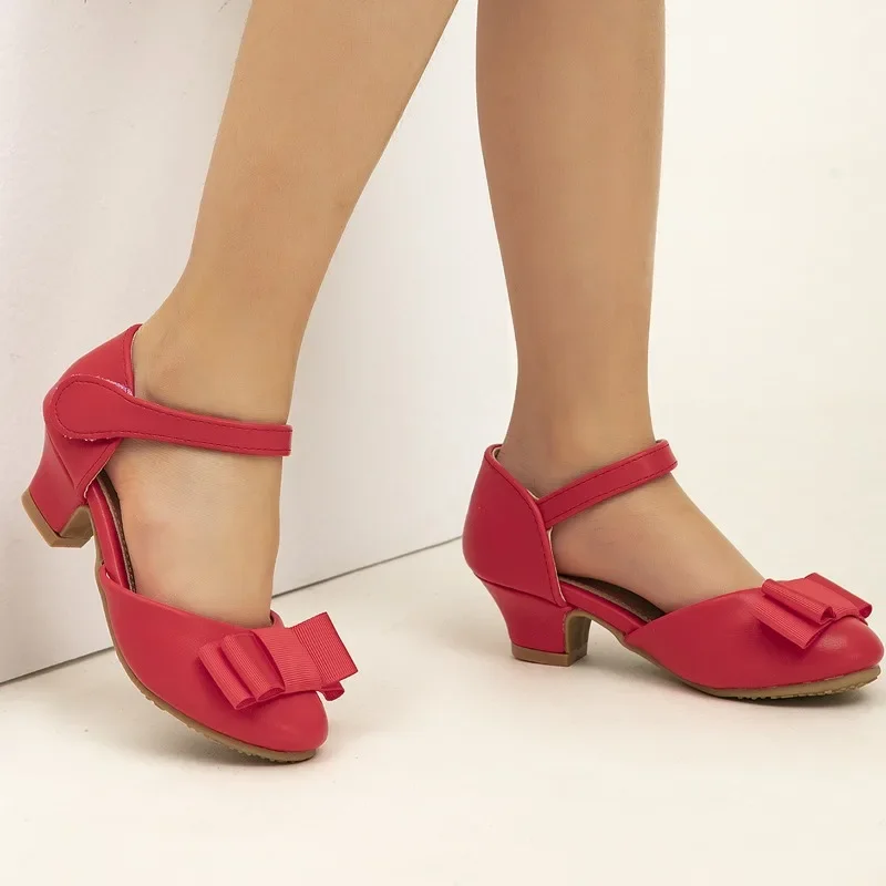 Girls Summer Sandals Simple Bowknot High Heels Kids Princess Fashion