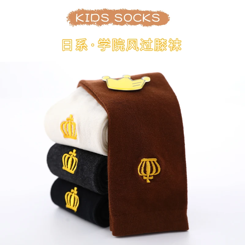 Baby Kids Cotton Warmer Stockings Cartoon Crown Embroidery Over The Knee High Sock Child Girls Student Autumn Winter Long Socks sports socks kids socks cartoon socks cotton knee socks