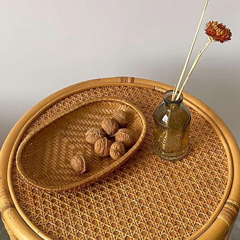 Handmade Weaving Storage Trays Bamboo Sieve Raft Round Dustpan DIY Decorative Fruit Bread Basket Kitchen Storage Home Decor