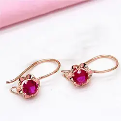 Elegant Purple Gold Red Crystal Flower Earrings for Women - 14K Rose Gold Plated Gemstone Jewelry (Red)