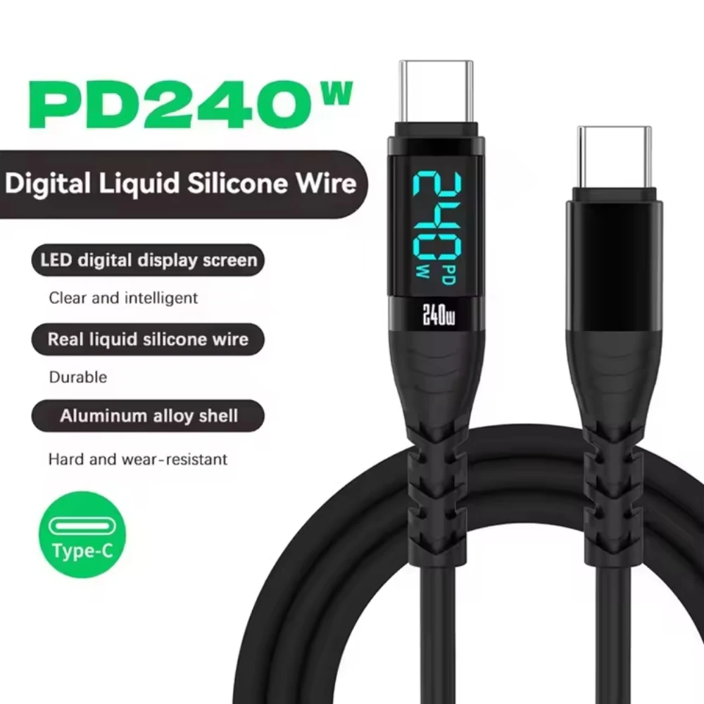 High-Speed Silicone USB-C to USB-C Charging Cable with Digital Display