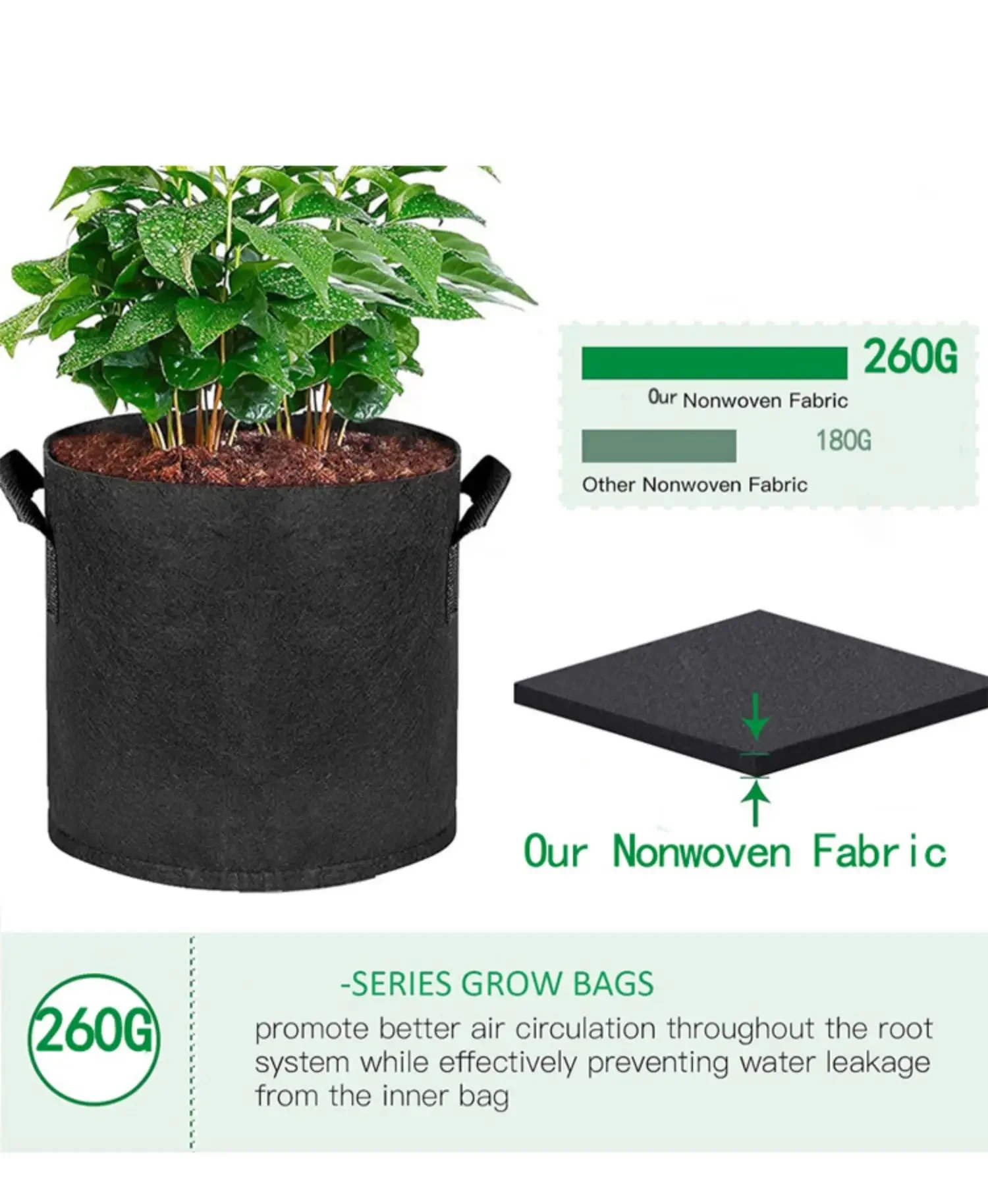Plant Grow Bags 5-Pack Aeration Fabric Pots with Handles 3/4/5/7/30 Gallon