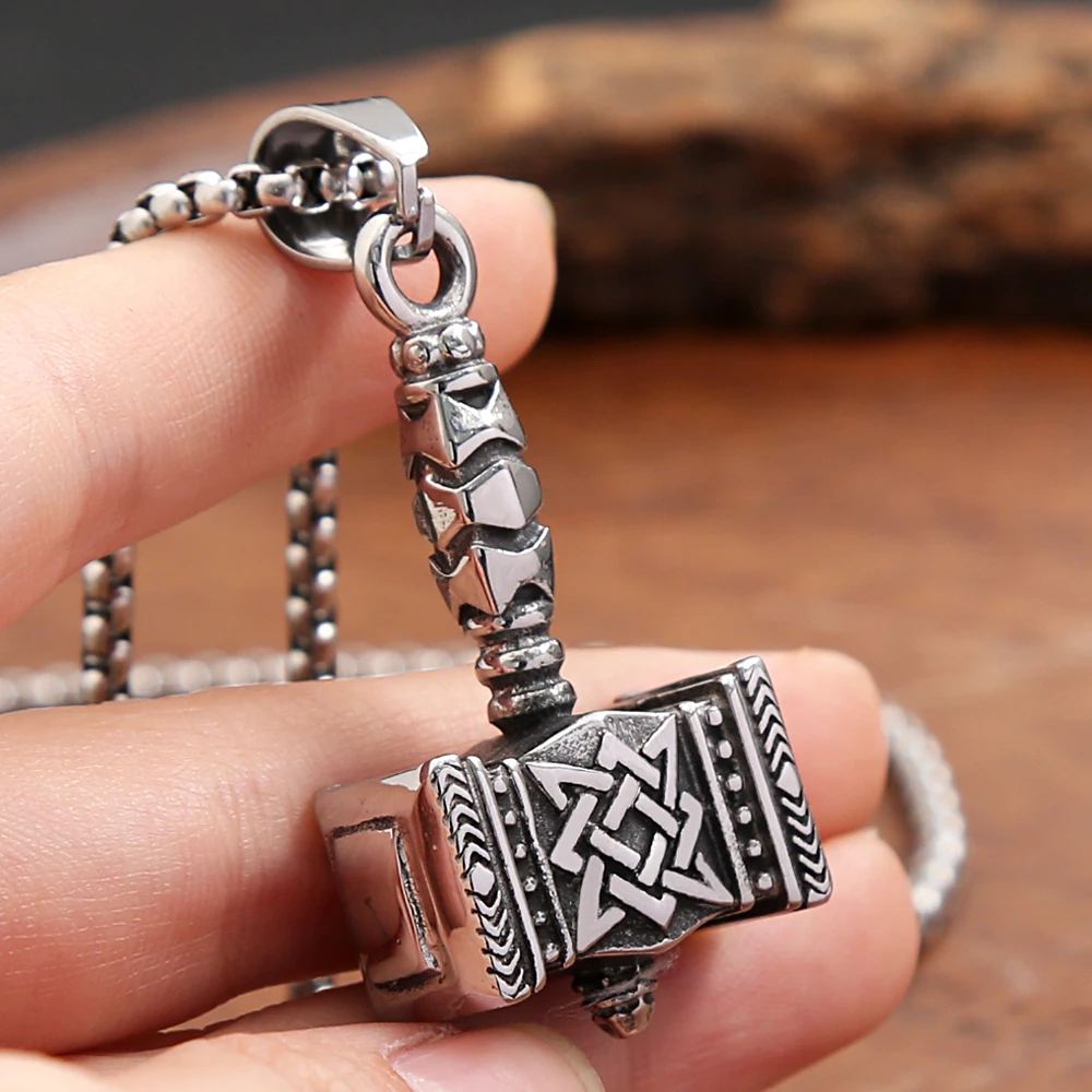 Collana Uomo Martello Di Thor In Acciaio Inossidabile: Ciondolo Viking Mjolnir, Catena 50cm