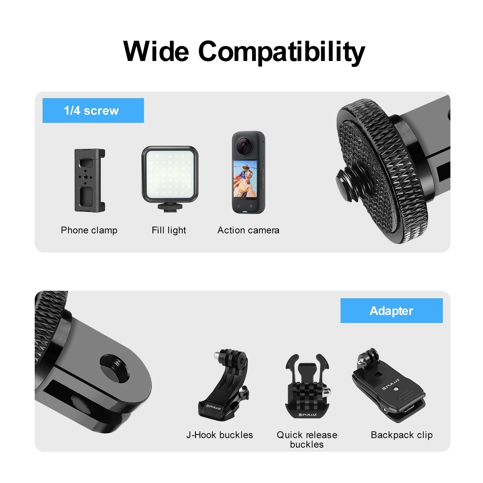 PULUZ 1/4 inch Screw Metal Tripod Mount Action Camera Adapter Suitable For GoPro/Insta360 Motion Camera Adapter