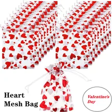 

2022100 PCs Various sizes Valentine's Day Love Big Red Beam Mouth Mesh Bag Christmas Gift Bag Celebration Party Supplies