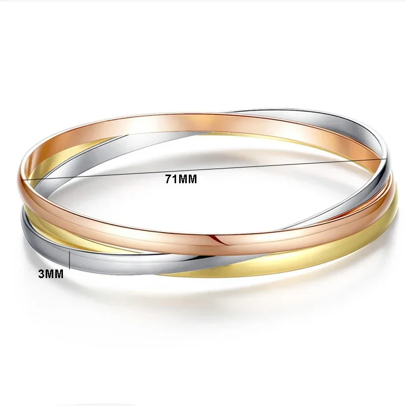 Three-in-one Stainless Steel Cuff Bracelets Triple Interlocked Bangle For Woman Girl Fashion Charm Jewelry bangle bracelet