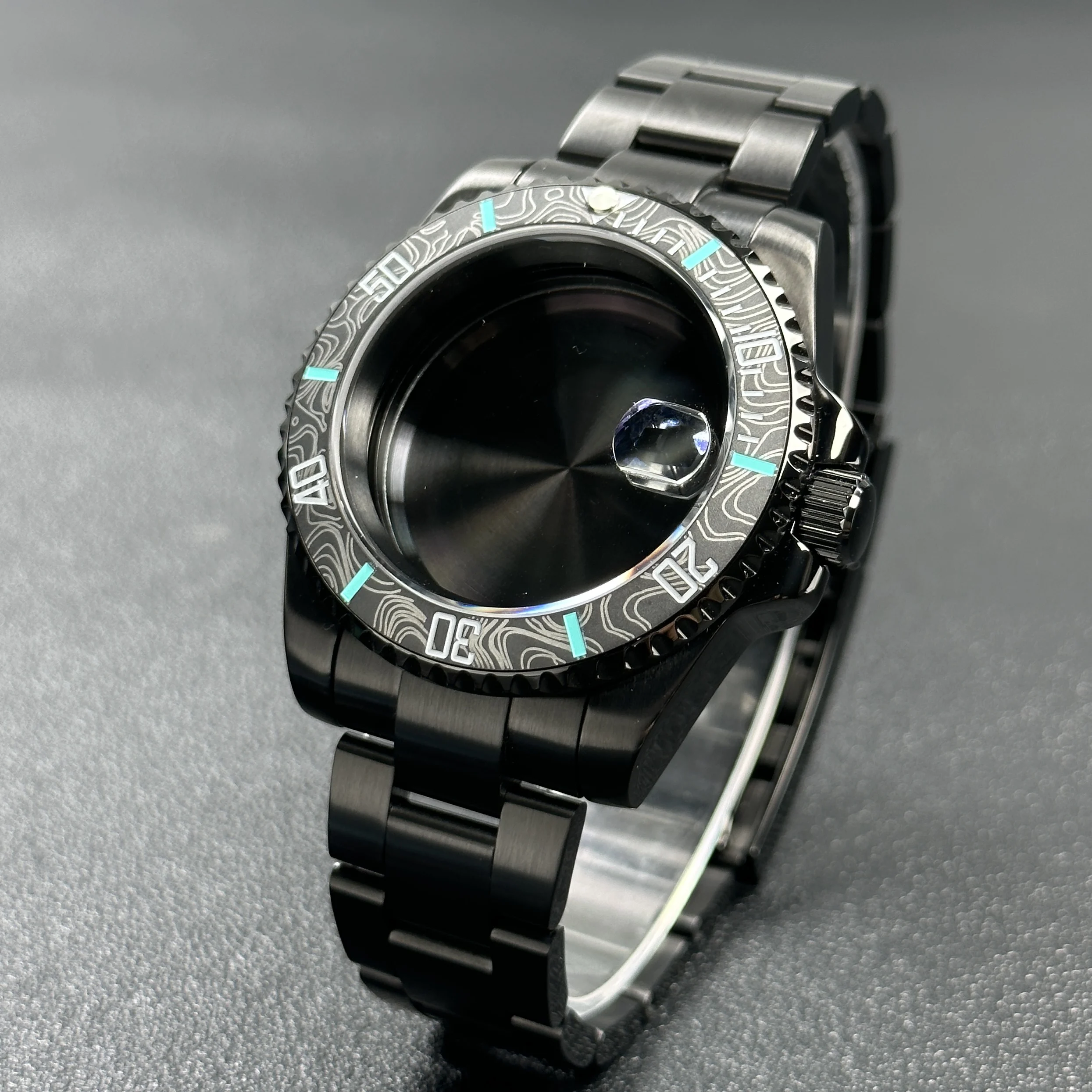 Elegant 40mm Black Watch Case with 120-Click Bezel for Automatic Mechanical Movement - Premium Dial Accessories