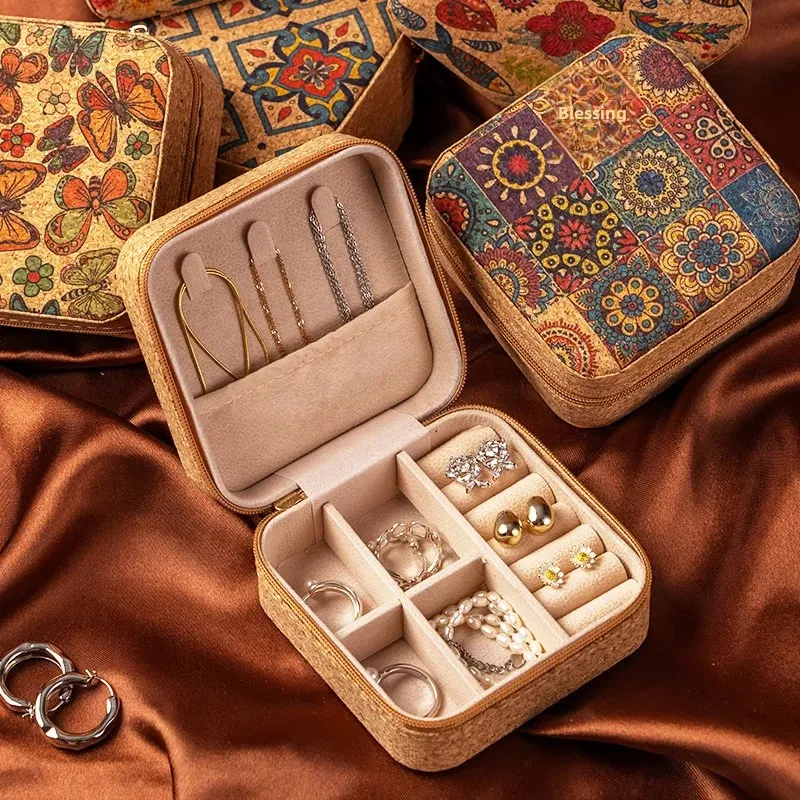 1PC Portable Retro PU Leather Jewelry Box Elegant Storage Case for Rings Necklaces Bracelets Traditional Chinese Style Gift Box