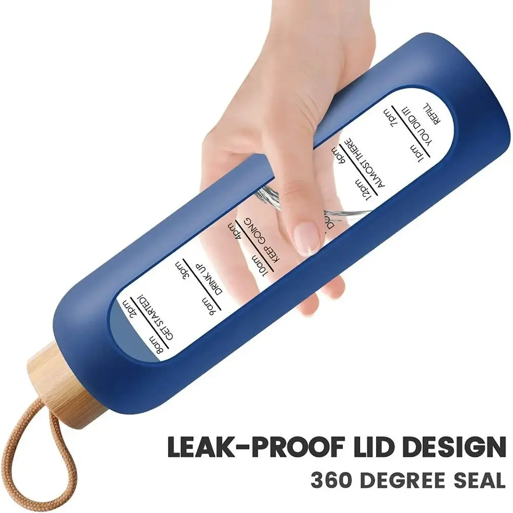 Eco-Friendly Motivational Glass Water Bottle with Bamboo Lid and Silicone Sleeve, 32oz
