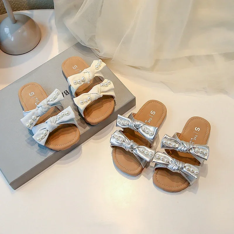 Soft Sole Kids Slippers Korean Style Bows Girls Casual Shoes