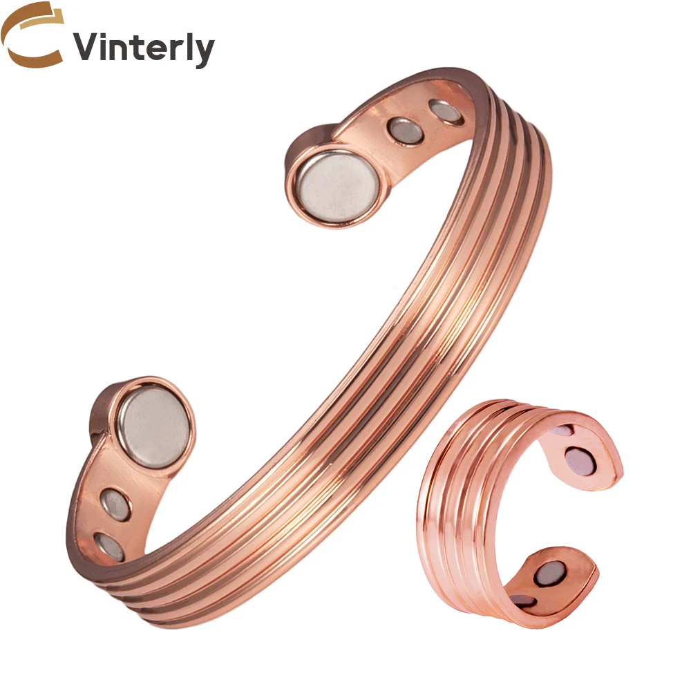 1 Set Bague Magnétique En Cuivre Pur à 99,99% Avec Bague Fleurie Et