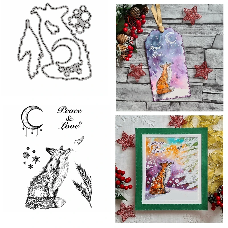 Metal Cutting Dies/Clear Stamp Winter Fox Peace Love DIY Crafts Card Album Making Scrapbooking Stencil