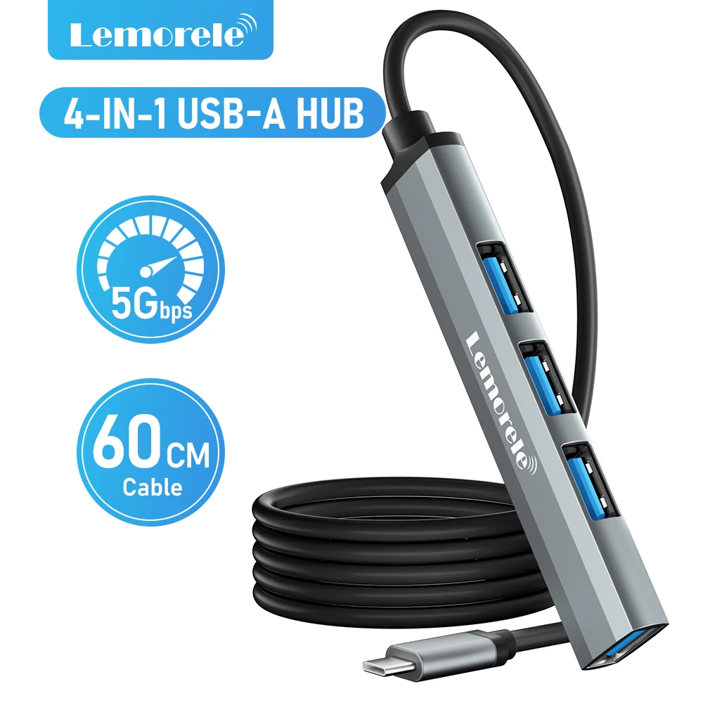 Lemorele-HUB USB OTG A 3,0, adaptador divisor múltiple, Accesorios para ordenador portátil, para Xiaomi, Lenovo, Macbook Pro, 60cm, 4 puertos