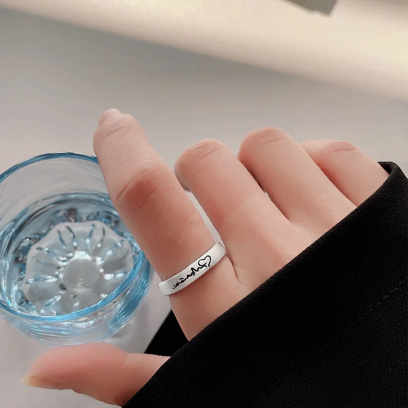 

925 Sterling Silver Heart-Shaped Simple Fashion Open Rings For Women Lady Girl Bague