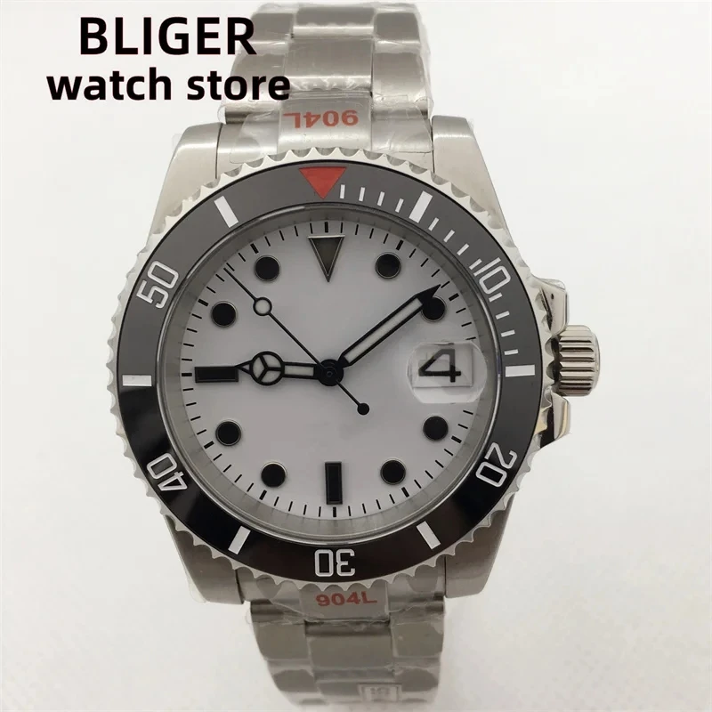 

BLIGER 40mm white dial with black mark automatic Men's watch Sapphire Crystal Automatic Date NH35A MIYOTA 8215 PT5000 movement